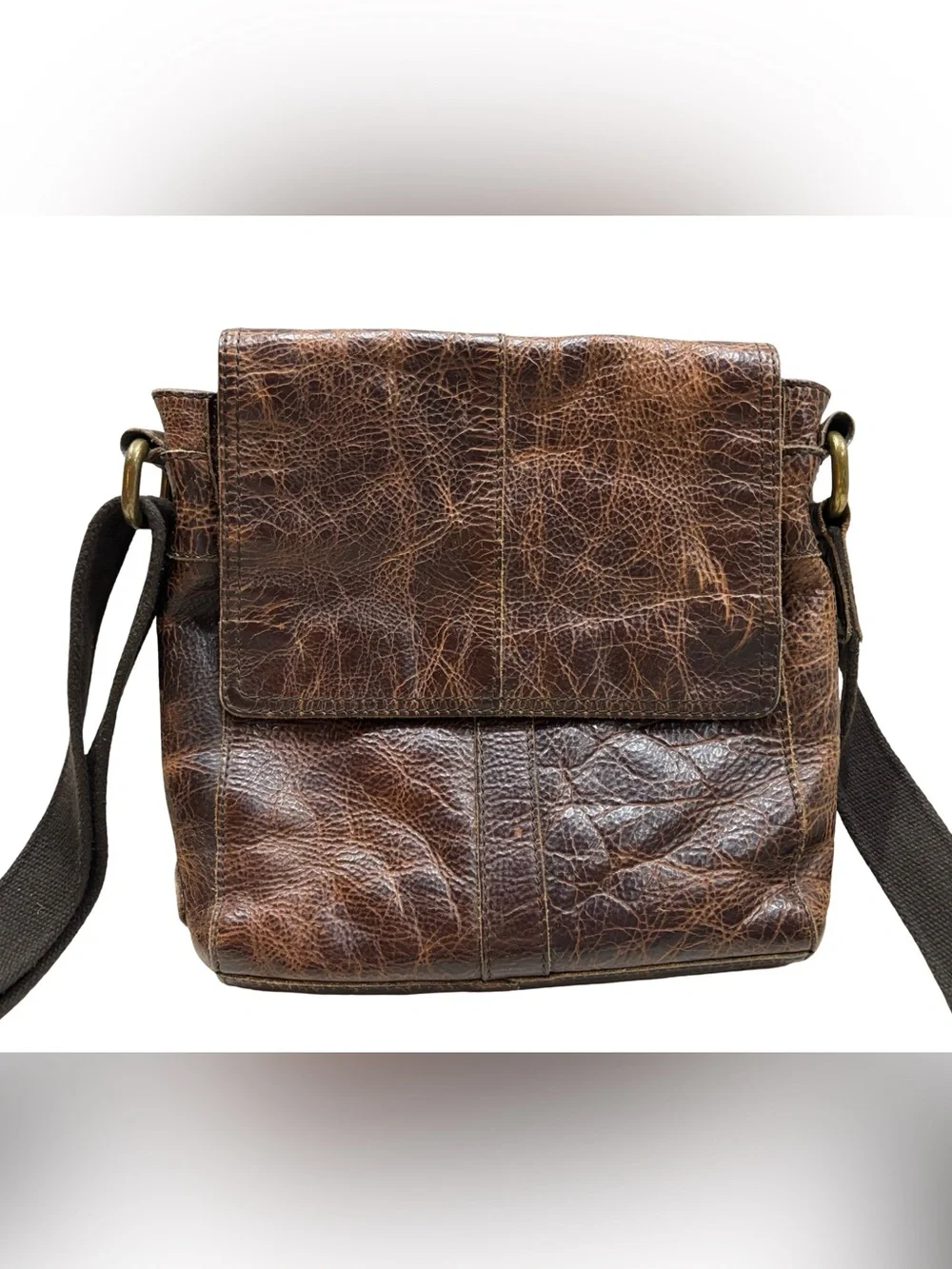 Vintage Fossil Distressed Brown Leather Crossbody Bag